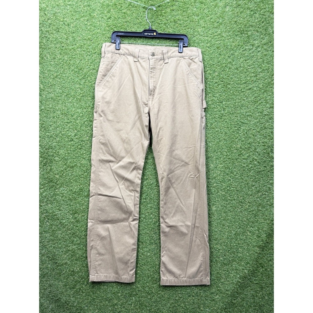 Carhartt Khaki Canvas Work Pants Mens 36x32 Cargo Pockets Straight Leg Workwear